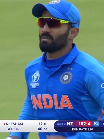 CWC19 SF: IND v NZ – Neesham is caught at long-on by Karthik for 12