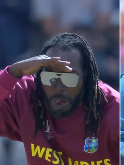 CWC19: ENG v WI - Root and Gayle splitscreen reactions