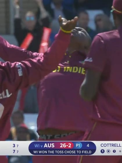 CWC19: AUS v WI - Warner falls to Cottrell