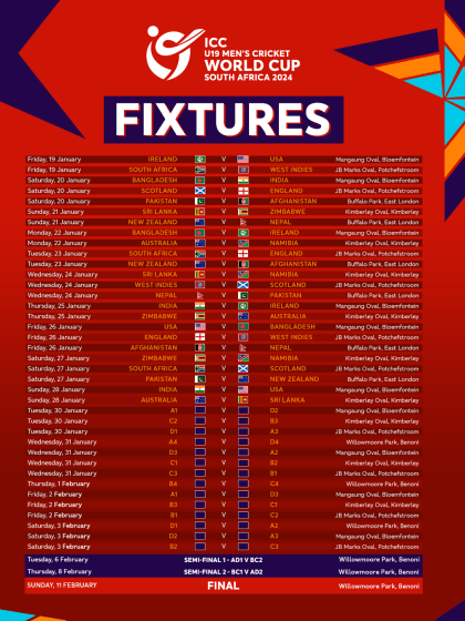 ICC U19 Men's Cricket World Cup 2024 Full fixtures