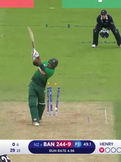 CWC19: BAN v NZ - Saifuddin is bowled going for a big shot