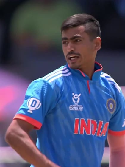 Naman Tiwari with a Caught Out vs. South Africa