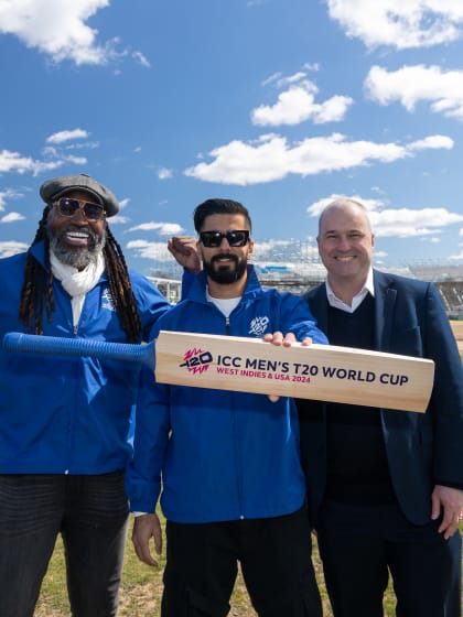 ICC Men's T20 World Cup Trophy Tour arrives at the Nassau County International Stadium 