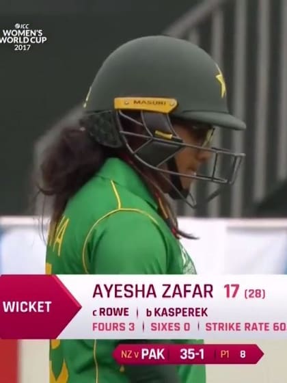 WICKET: Ayesha Zafar is caught off the bowling of Leigh Kasperek for 17