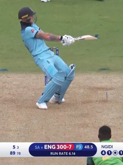 CWC19: Eng v SA – Stokes falls attempting a reverse hit