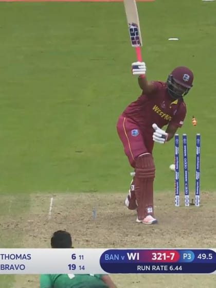 CWC19: WI v BAN - Bravo wicket