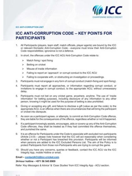 ICC AC Code for Participants – Key Messages