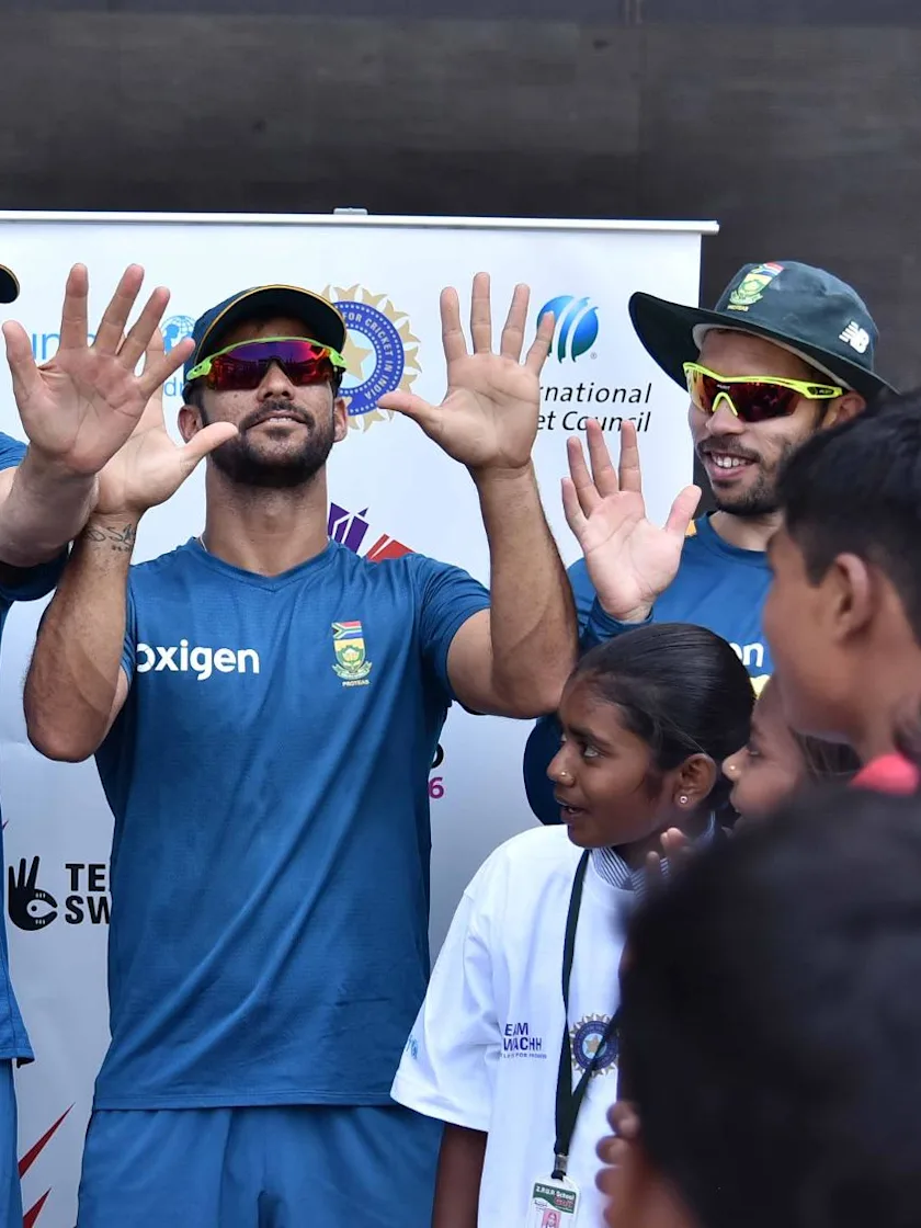 Logo of Adrian_Birrell_with_South_Africa_players_at_a_Cricket_for_Good_clinic_in_Nagpur