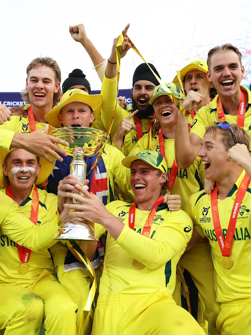 Logo of Australia lift the U19 CWC 2024 trophy